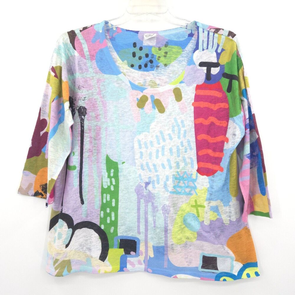 Et' Lois womens abstract artsy lightweight knit top Size 1X art-to-wear